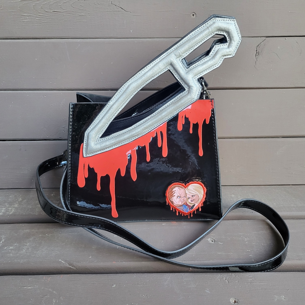 Chuckie and Tiffany Black and Red Crossbody Bag with Knife Handle